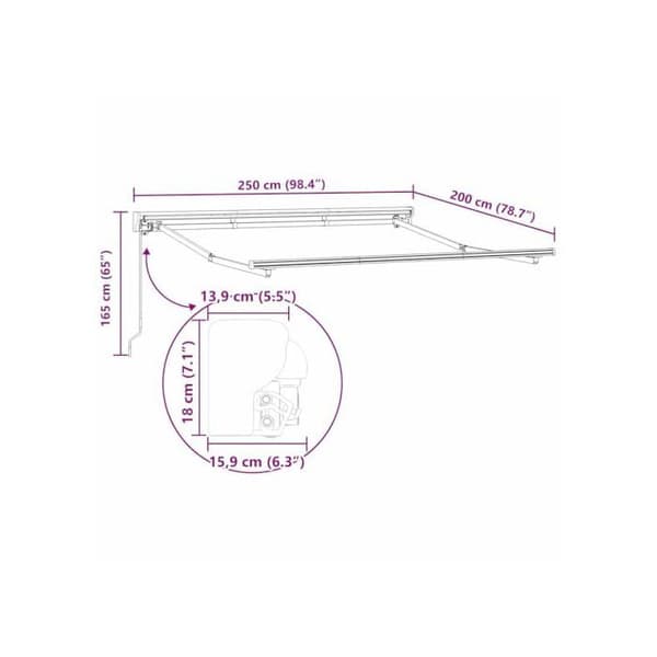 Fällbar markisram - vidaXL - Vit - Pulverlackerad stål - 250x200 cm - Fällbar