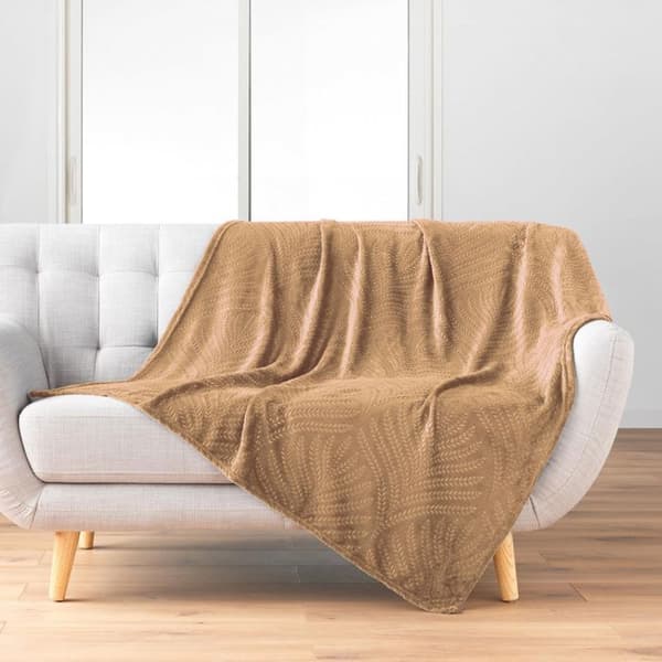 Flanellfilt 125x150 cm - Lövverksrelief - Kamel