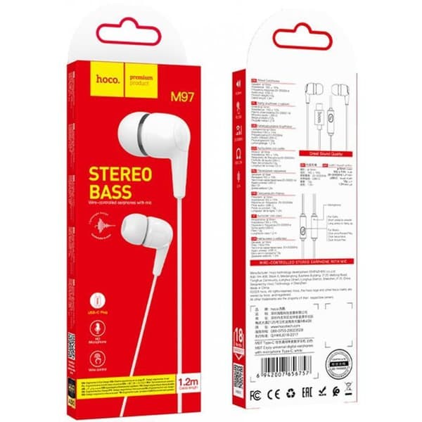 In-ear hörlurar med sladd - HOCO - M97 - USB-C-kontakt - Sladd - Vit