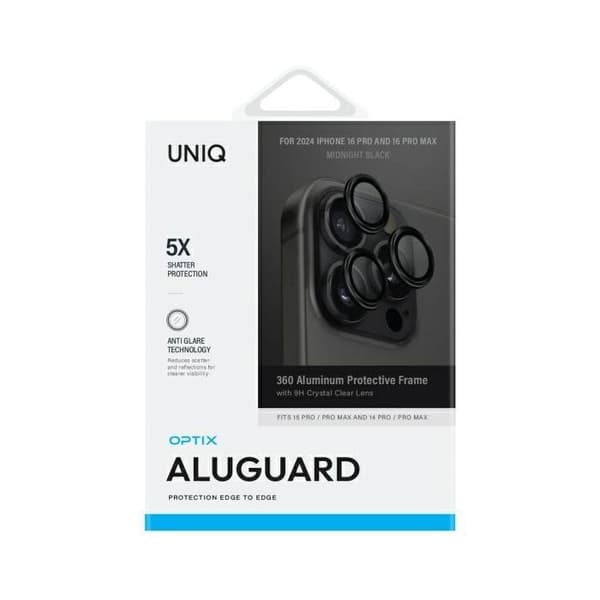Härdat glas objektiv - UNIQ - iPhone 16 Pro - Svart - Glas - Objektivskydd