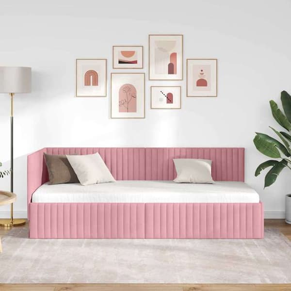 vidaXL Hörnsängram Rosa 80 cm x 200 cm Sammet 42016249
