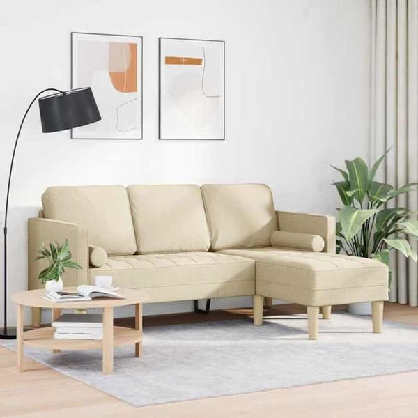 vidaXL Soffgrupp med kuddar Creme Polyester 42001919