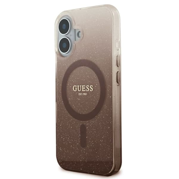 Coque Guess IML Glitter Gradient MagSafe för iPhone 16 Plus - Brun
