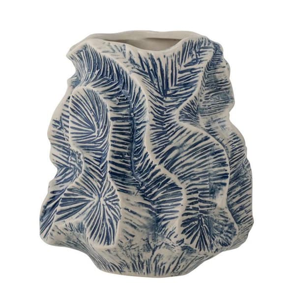 Vas soliflore - BLOOMINGVILLE - Guxi - Blå handmålad - Stengods - H19,5 cm