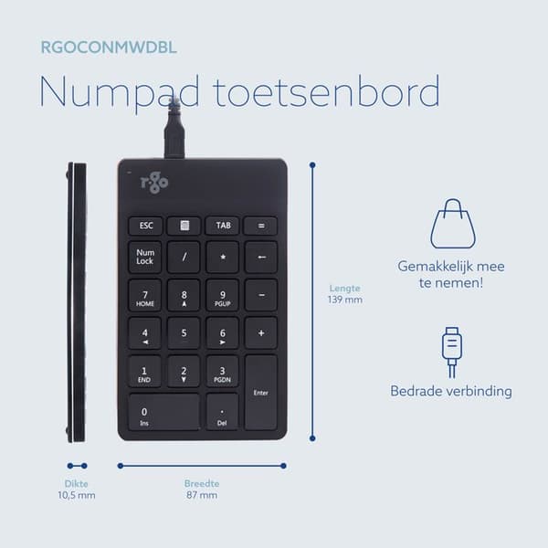 R-Go Numpad Break (svart, med sladd)