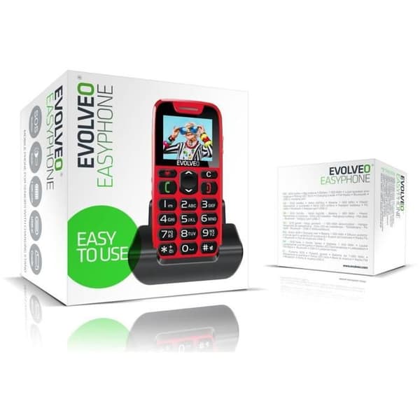Mobiltelefon - EVOLVEO - EasyPhone - Röd - 1,8" TFT - Bluetooth - SOS-knapp