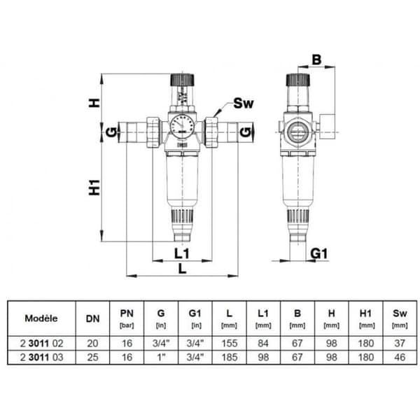 HERZ Tryckregulator med manometer 1''
