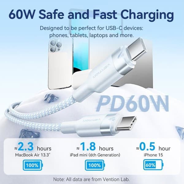 USB-C-kabel - Vention - 2 m - Mångfärgad - TRDWH - Lätt - Kompakt