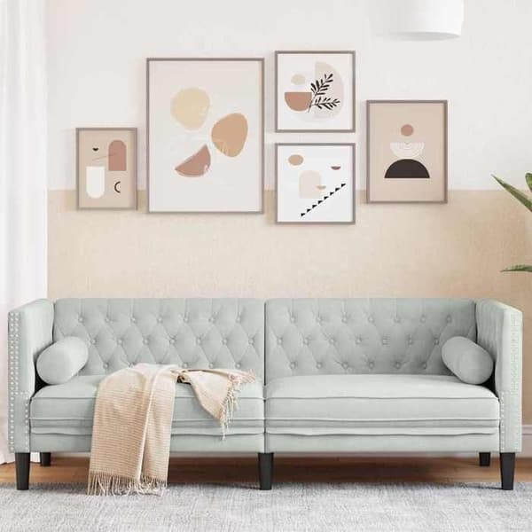 Chesterfield-soffa Ljusgrå 194 x 74.5 x 70.5 cm Sammet