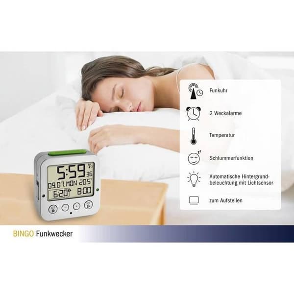 Radiostyrd väckarklocka TFA Dostmann 60.2528.54 silver