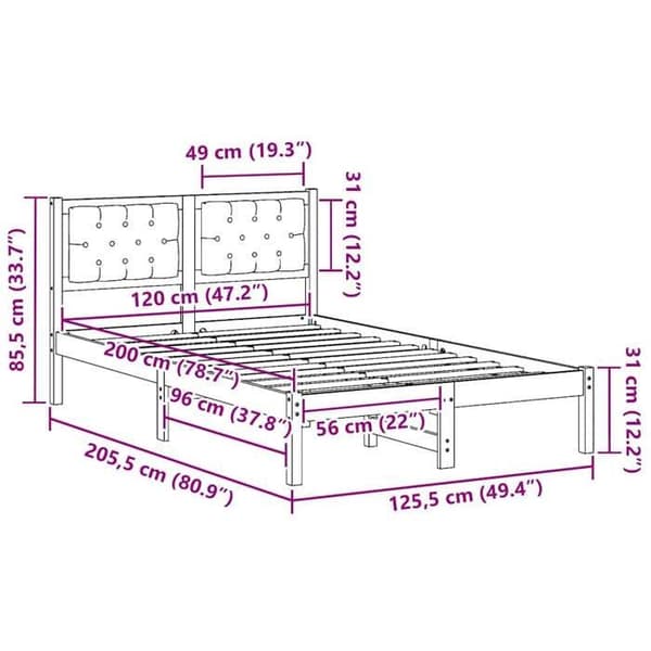 vidaXL Sängram Ljusgrå 120 x 200 cm Massivt trä 878193