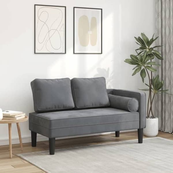 vidaXL Chaise longue med mörkgrå sammetskuddar 4007572