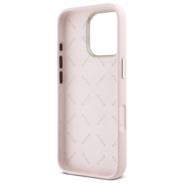 Coque för iPhone 16 Pro Max - Guess Silicone Script Logo och metallram (GUHCP16XSMSMBSLP) - Ljusrosa