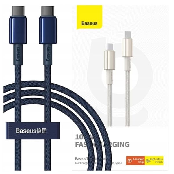 USB-C-kabel - BASEUS - Tungsten Gold - 100 W - 1 m - Blå