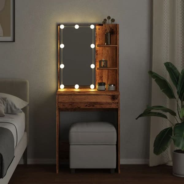 Frisör med LED gammalt trä 60x40x140 cm