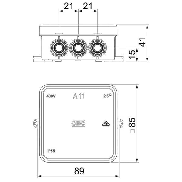 OBO Bettermann 2000164 Kopplingsbox (L x B) 85 mm x 85 mm 1 st(s)