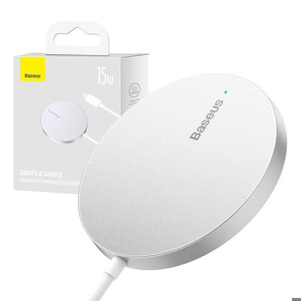 Induktionsladdare - BASEUS - Mini3 - Snabbladdning 15W - Kompatibel med iPhone - Grå