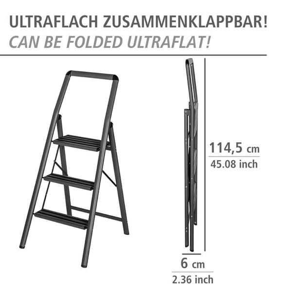 Stege - Wenko - 3 steg - Aluminium - Fällbar - Grå
