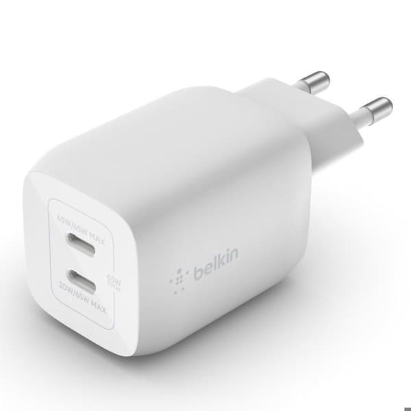 Laddare - Belkin - 65W - 2 USB-C-portar - Power Delivery - Vit