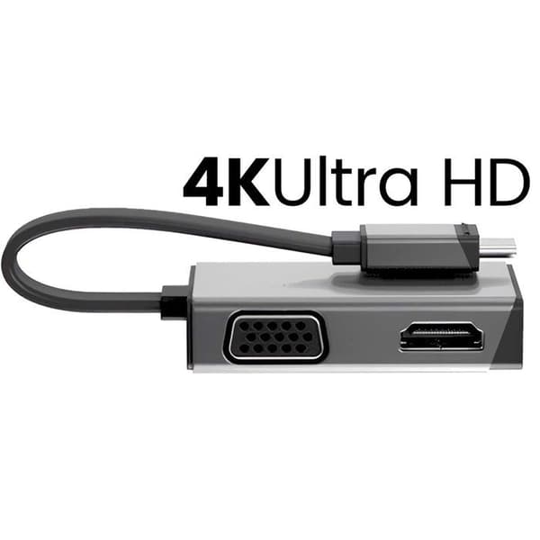Duo Play 2-i-1 USB-C till HDMI och VGA Videoadapter med 4K 60Hz A-Logic Grå