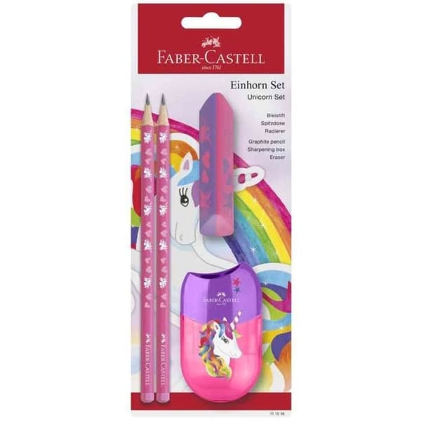 Skrivset - FABER-CASTELL - Enhörning - 4 delar - Rosa - Ergonomisk triangulär profil