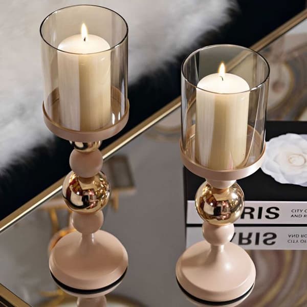 Metallljusstake Glaserad (2-pack) rosa och guld