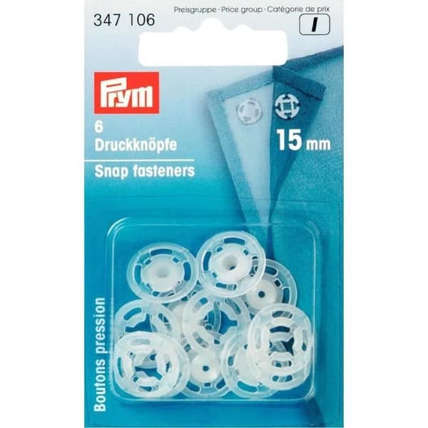 Tryckknappar - PRYM - 15 mm - Plast - Transparent - Förpackning med 6