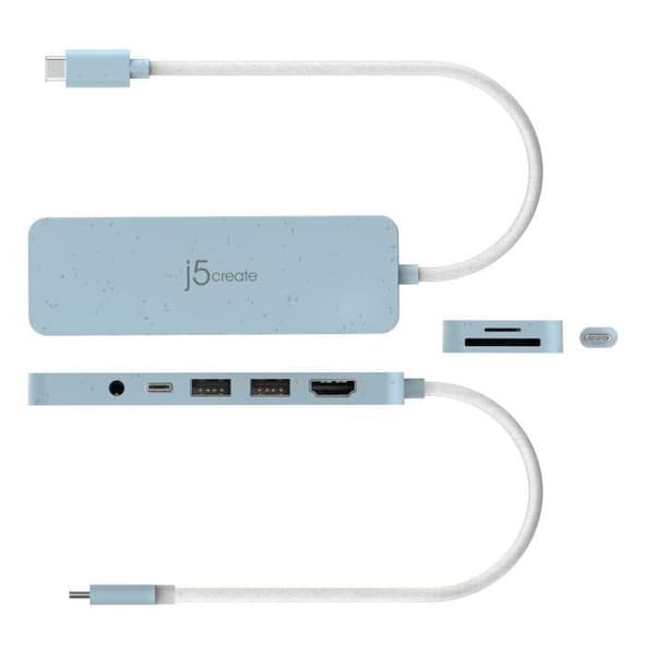 Multi-adapter - J5CREATE - JCD373EC-N - 2x USB 3.2 Typ-A - PD 100W - SD/microSD + jack