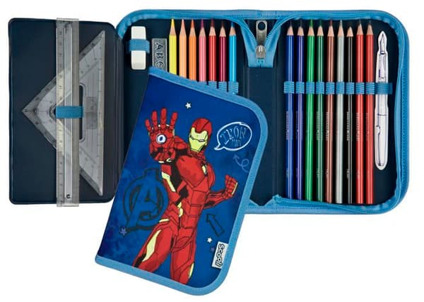 Pennaffär - SCOOLI - AVHA0445 - Fylld med skolmaterial - Avengers-design - Stängd med dragkedja
