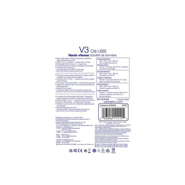 Store 'n' Go V3 USB-nyckel - 256 GB - USB 3.0 - VERBATIM