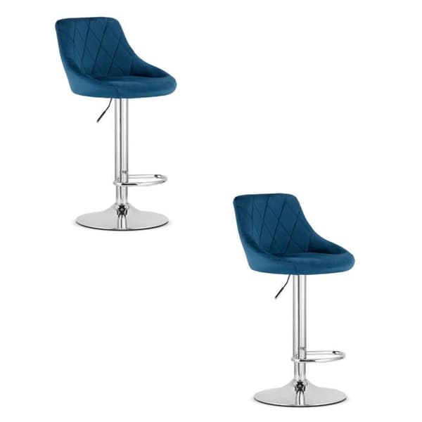 Taburett - KAST - Mörkblå velour - Chromad bas - Höjdjusterbar - Set om 2