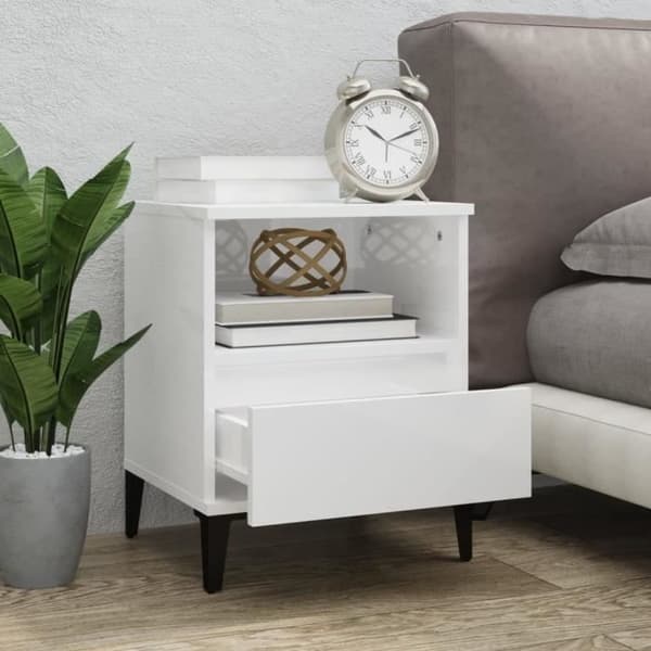 821815 vidaXL Sängbord 2 st Vit högblanka 40x35x50 cm