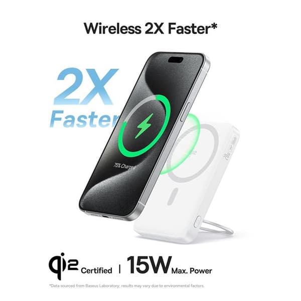 Externt batteri - BASEUS - PicoGo - 5000mAh - Qi2 - Typ-C-kabel inkluderad