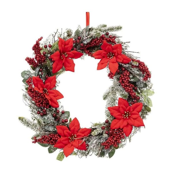 Julkrans poinsettia D50cm Feeric lights & jul
