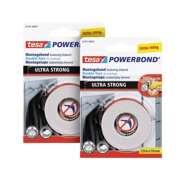 Monteringstejp - TESA - ULTRA STRONG 55791 - 1,50 m x 19 mm - 2 st.