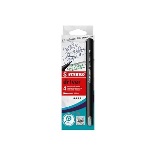 Skrivpennor - STABILO - dr!ver - Medium - 4-pack - Vattenbaserat bläck