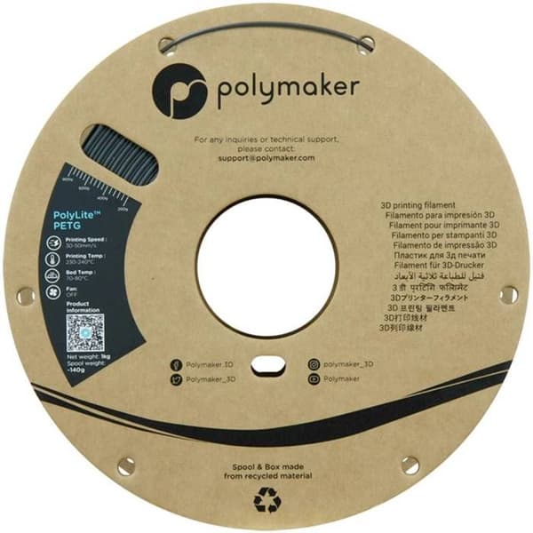 Filament PETG - POLYMAKER - PolyLite PB01056 - Mörkgrå - 1.75 mm - 1000 g