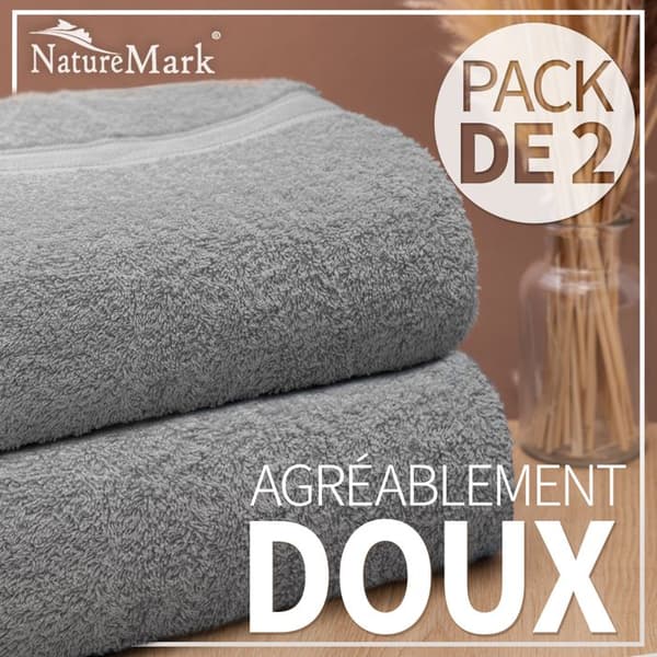 Frottéhanddukar 2-pack 70x140cm, 100% bomull, silvergrå