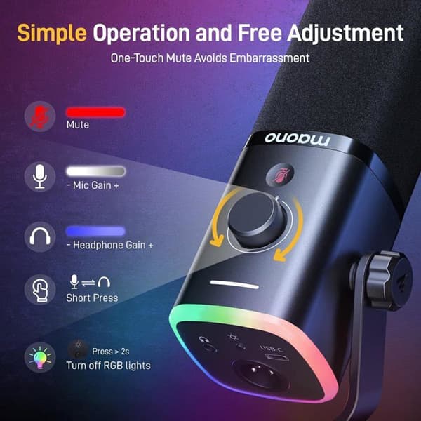 Mikrofon - MAONO - PD100X - USB-XLR - Svart - Streaming, Gaming, Podcasting