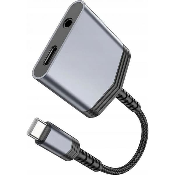 Ljud- och videoadapter Hoco USB-adapter AUX 2i1 Typ C till Typ C / Jack 3,5 mm 27W LS39 grå