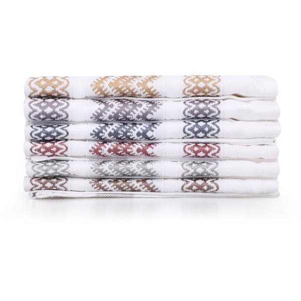 Set med 6 handdukar - 40 x 60 cm - Vit, Brun, Gul, Blå, Lila, Grå