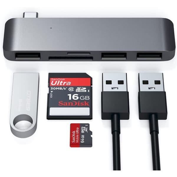 Hubadapter - Satechi - 3-i-1 - Aluminium - 3 USB 3.0-portar - Micro-SD-läsare