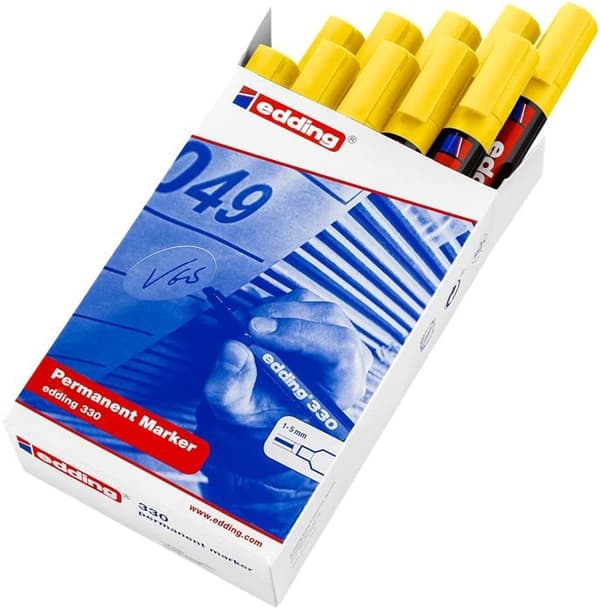 Permanent marker - EDDING - 4-330005 - Gul - Förpackning 10 - Sned spets