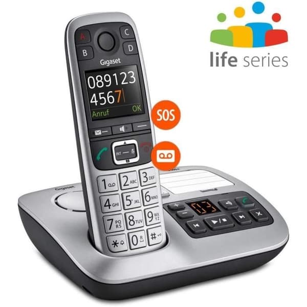 Gigaset Trådlös DECT telefon svart/silver med telefonsvarare - e560a