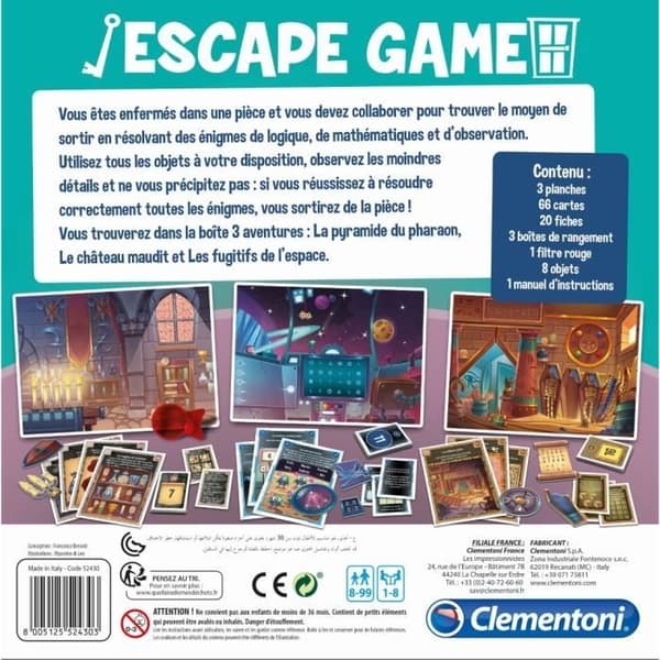 Clementoni - Escape Game - 3 rum: Pharaoh, Space, Castle - 1 till 8 spelare