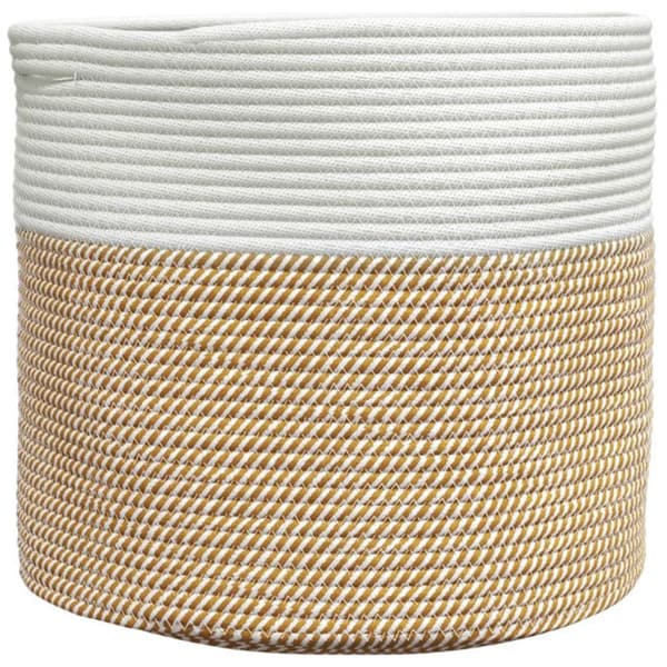 Brun och vit förvaringskorg Ø40x35 cm bomull