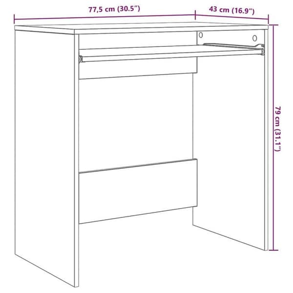 Modernt datorbord - vidaXL - 77,5x43x79 cm - Betonggrå - Rektangulär - Spånskiva - Ergonomisk