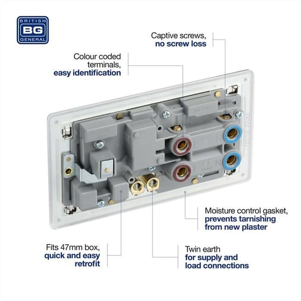 Strömbrytare - BG Electrical - fbs70g - Borstad stål - Grå - 250V