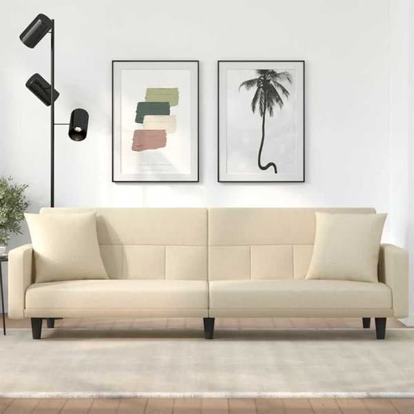 vidaXL Sängsoffa med kuddar i krämfärgad tyg 351878