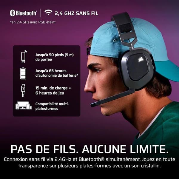 Trådlös gamingheadset Corsair HS80 Max Xbox Bluetooth Dolby Atmos - Stålgrå
